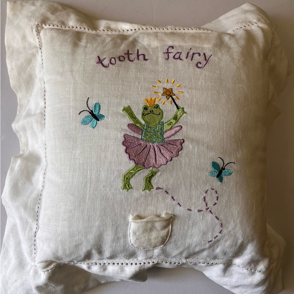 Embroidered 'Tooth Fairy' Frog Pillow